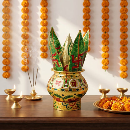 Traditional Decorative Pooja Kalash – Ornate Lotus Crown Design