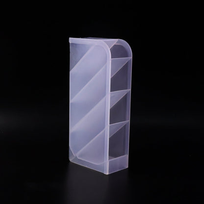 Close-up of plastic multi-storage holder compartments