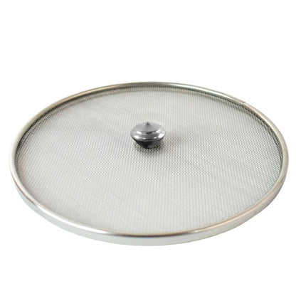Protective stainless steel mesh food net cover for cooked dishes.