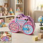 Pink and blue bicycle-shaped piggy bank with lock for kids