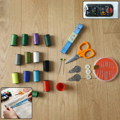 Compact 33-piece mini sewing kit with a durable zipper case, displayed closed.