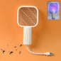 Electric mosquito swatter racket with built-in UV light trap