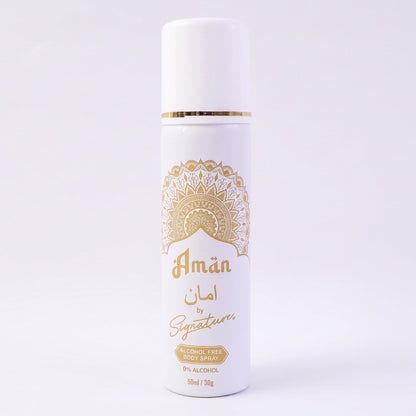 Premium halal men's Signature Aman fragrance spray in compact bottle