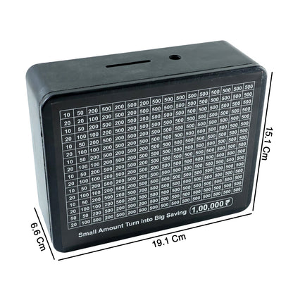Coin and note deposit slot of reusable savings tracker money box