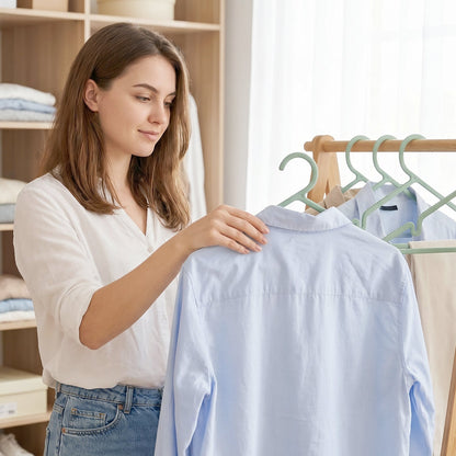 Non-slip grip on plastic clothes hanger securely holding garments