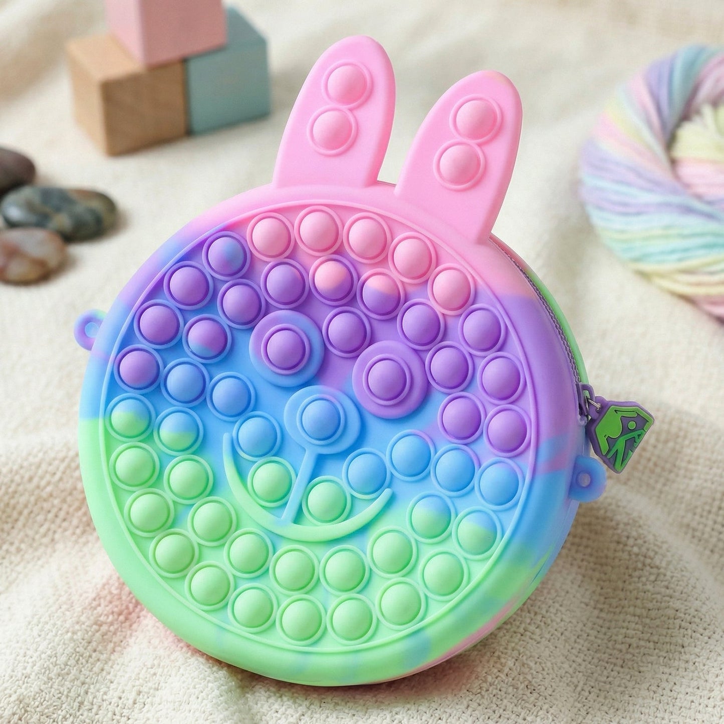 Durable silicone Pop It pencil pouch with zipper, ideal for kids