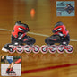Medium size adjustable inline skates for kids and adults with aluminum frame and red design