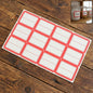 Red and white rectangular self-adhesive label sticker sheet on white background