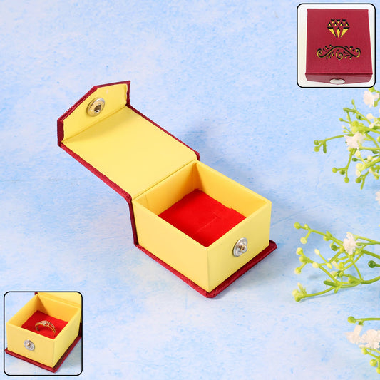 Premium ring gift box with decorative exterior and velvet cushion inside