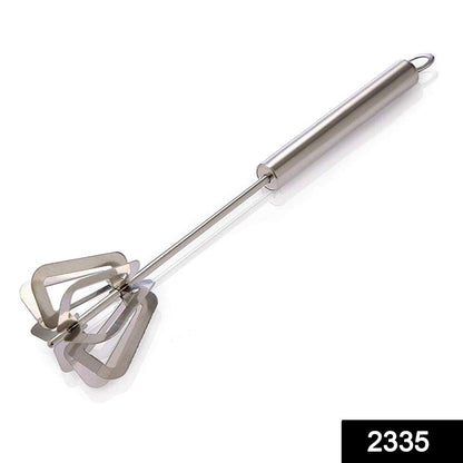 Stainless steel manual hand blender for whisking.