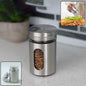 Stainless steel spice jar with transparent window showing spices inside