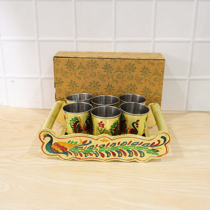 Lifestyle shot of the Minakari serving tray set in a home setting.