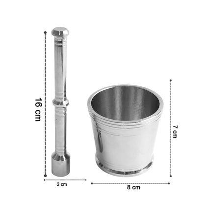 Manual spice grinder pestle and mortar set in stainless steel