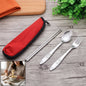 Portable stainless steel cutlery set with spoon, fork and chopsticks in a pouch (4 pc set)