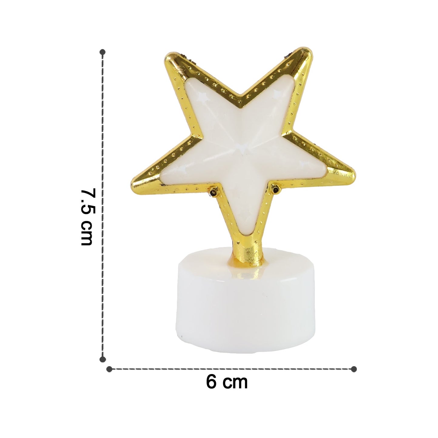 Star Shaped Flameless LED Candle with dimensions overlay, showing compact size.