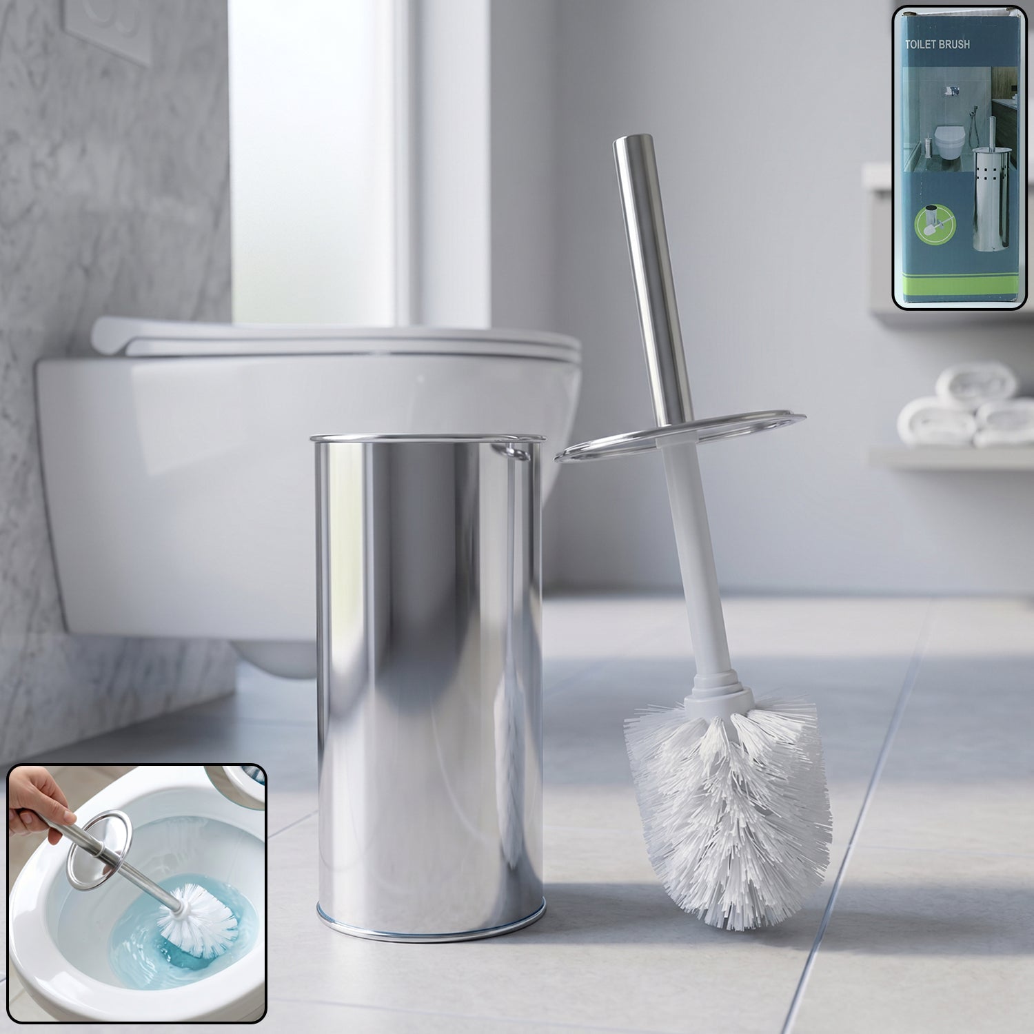 Toilet cleaning brush with sturdy fibers and long handle for deep cleaning in bathrooms