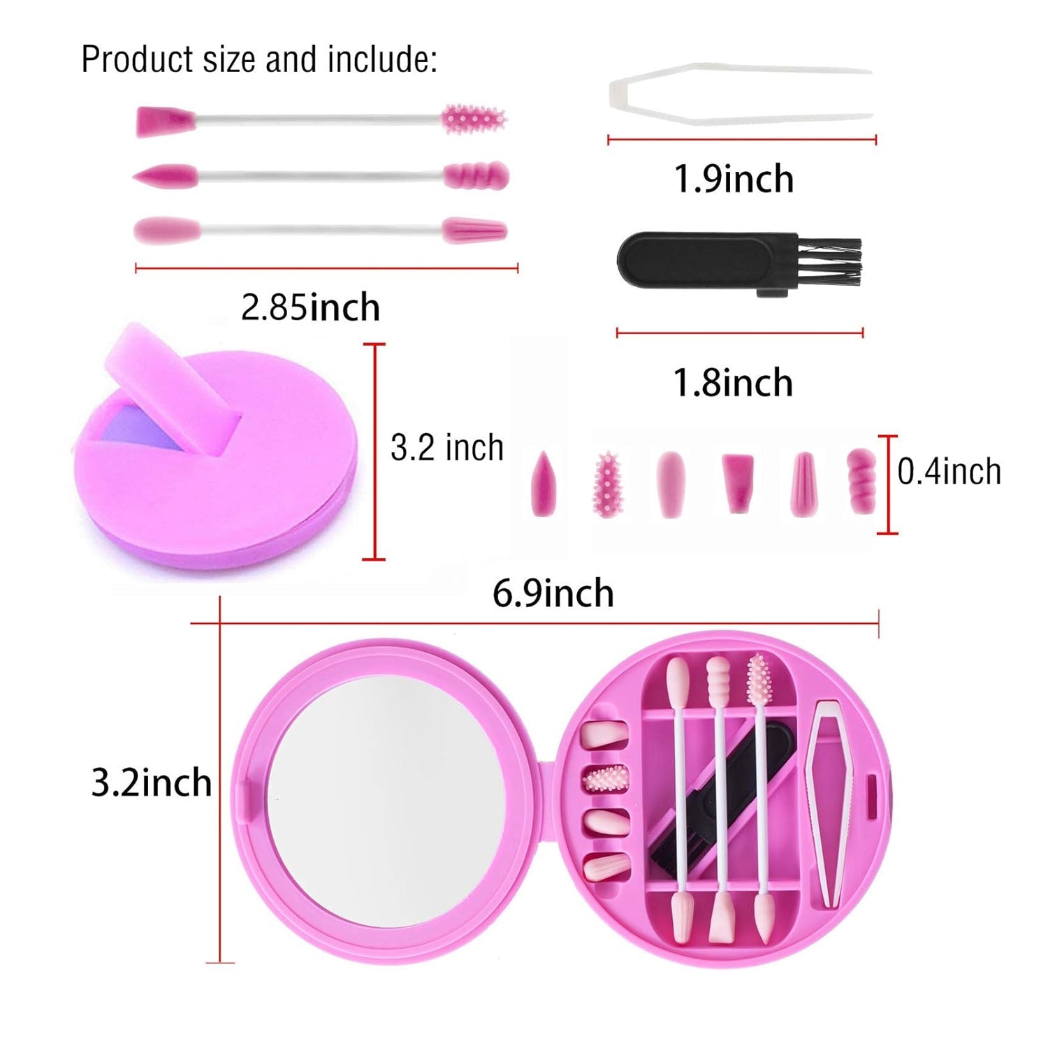 Silicone swab set with mirror for ears, makeup and touch ups