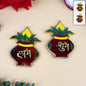 Shubh Labh Kalash shaped wall hanging with traditional golden glitter detailing