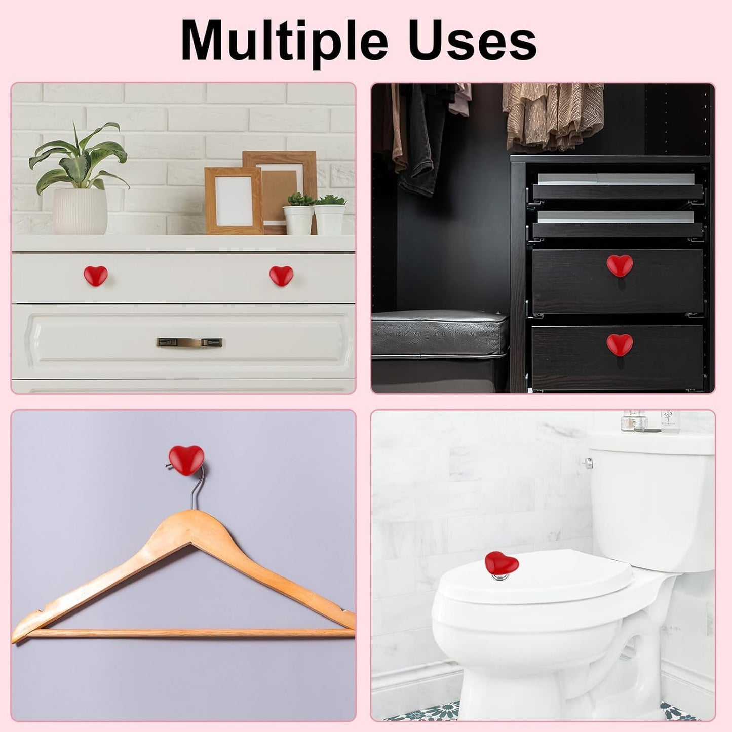 Heart-shaped flush button set of 4 pieces for toilet and cabinet use