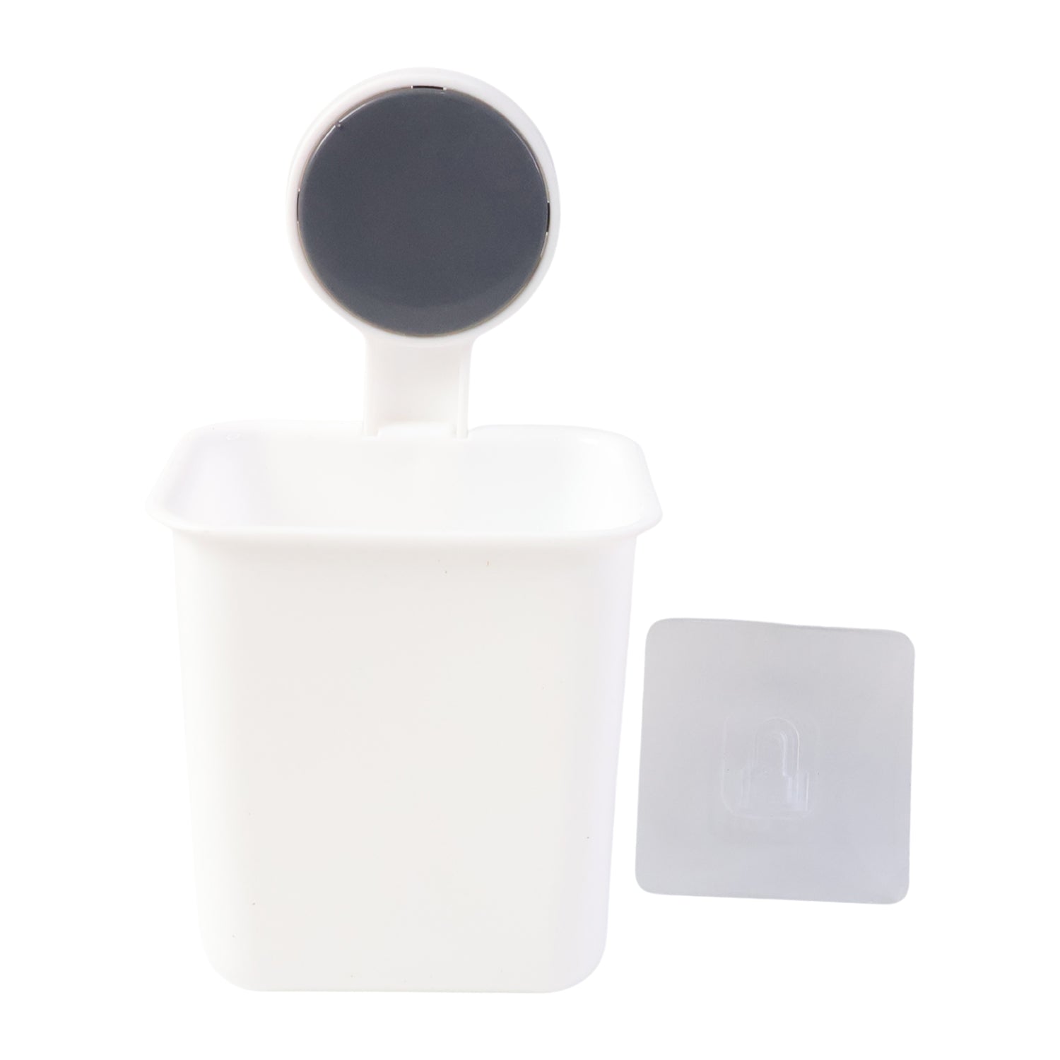 No-drill wall mounted toothbrush holder in a modern bathroom setting for hygienic storage.