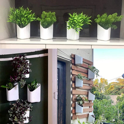 Illustration demonstrating how to arrange multiple hanging planter pots for a vertical display.