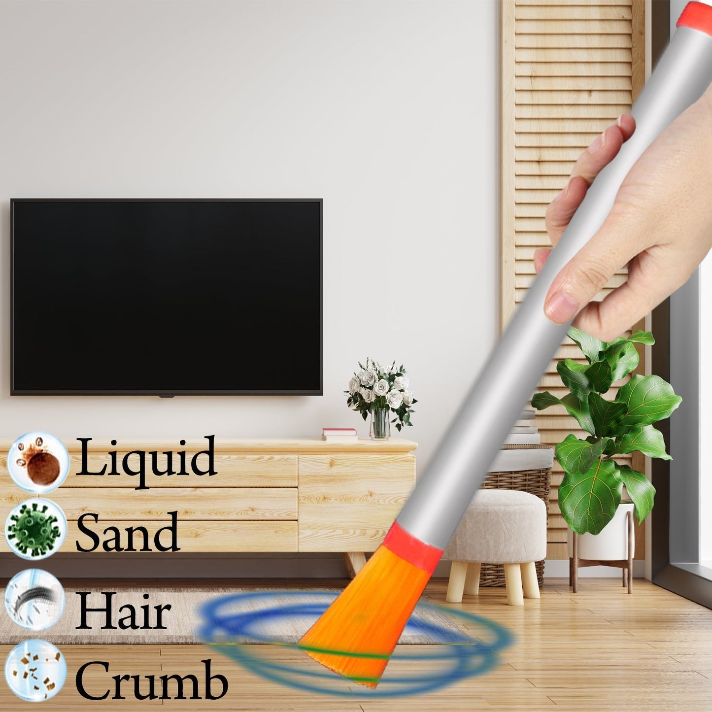 Velvet Wipe deep cleaning brush with steel handle, perfect for reaching small spaces.