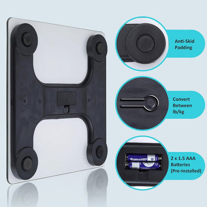 Angled view of the digital body weight scale highlighting its minimalist design.