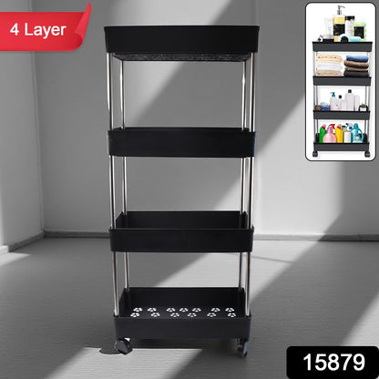 Space-efficient movable storage trolley with caster wheels for easy mobility