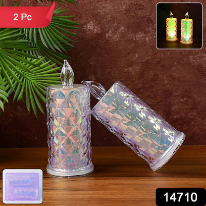 Decorative flameless LED candle lights in holographic finish on table