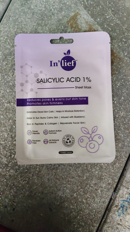 Promotional photo of Salicylic Acid 1% Sheet Mask emphasizing clear skin benefits