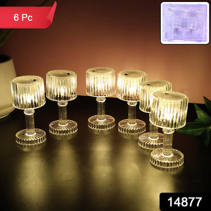 Decorative LED crystal-effect table lamps creating warm ambient lighting