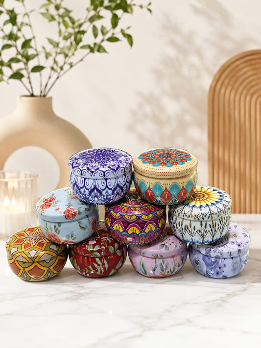 Premium Decorative Metal Storage Tin with Lid | Floral Printed Round Container
