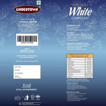 Chocotown White Compound Chocolate 500gm packaging with brand logo clearly visible.