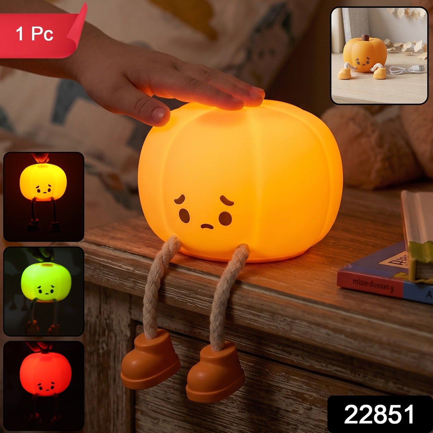 Soft touch pumpkin lamp glowing