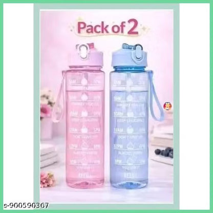 Motivational 900 ml Time Marker , Leak Proof , Durable, BPA Free , Non Toxic Sipper Water Bottle for Office , School and Gym Training (Pack of 2 - Multicolor)