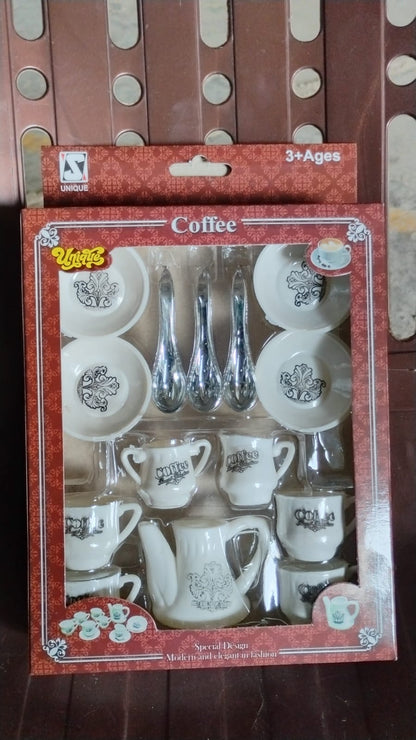 Packaging for the Tickles coffee and tea kitchen play set, showing contents.