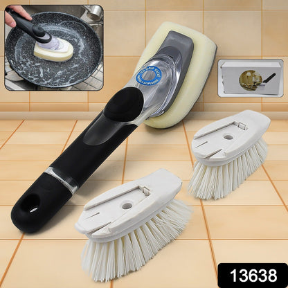 Ergonomic handle of the soap dispensing dish brush demonstrating easy soap release.