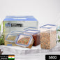 Organivo set of 3 rectangular airtight food storage containers with blue lids.