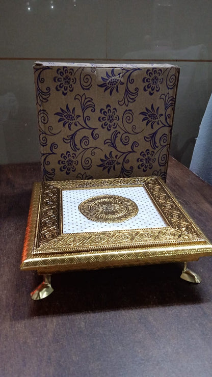 Lifestyle shot of the Golden Pooja Chowki, enhancing spiritual ambiance.