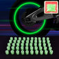 Luminous glow tyre valve caps glowing brightly on car tires