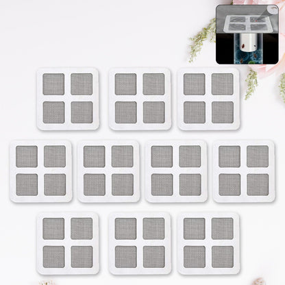 Window Screen Repair Kit with ten self-adhesive mesh patches, ready to fix tears and holes.
