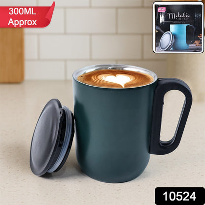 Double-wall stainless steel coffee mug with spill-resistant lid