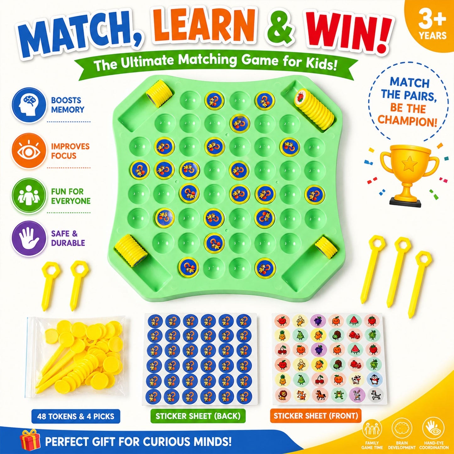 Child playing the educational flip and match memory puzzle game