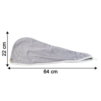 Size chart illustrating the dimensions of the hair drying towel wrap.