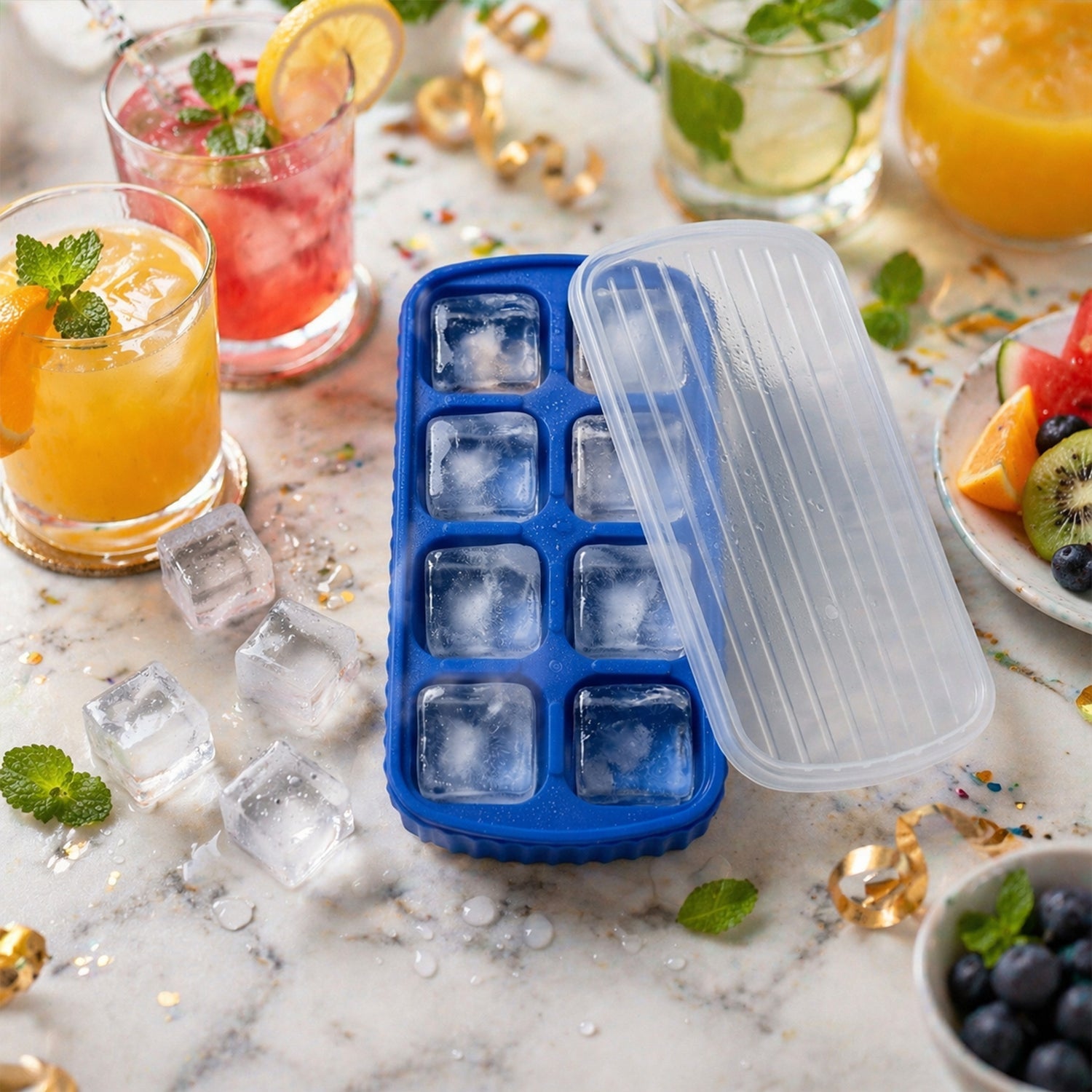 Square ice tray ideal for making uniform ice cubes at home