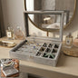 Velvet jewellery organizer box with transparent lid and multiple compartments for jewelry storage