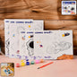 Kids painting and coloring kit with cosmic space theme featuring rockets and planets