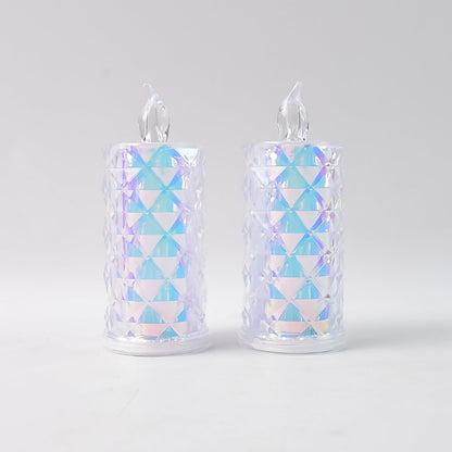 Pair of holographic decorative LED candle lights glowing warmly for home decor