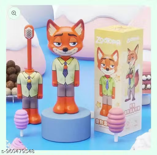 Kids Cartoon Fox Soft Bristle Toothbrush with Protective Cap (Pack of 1)