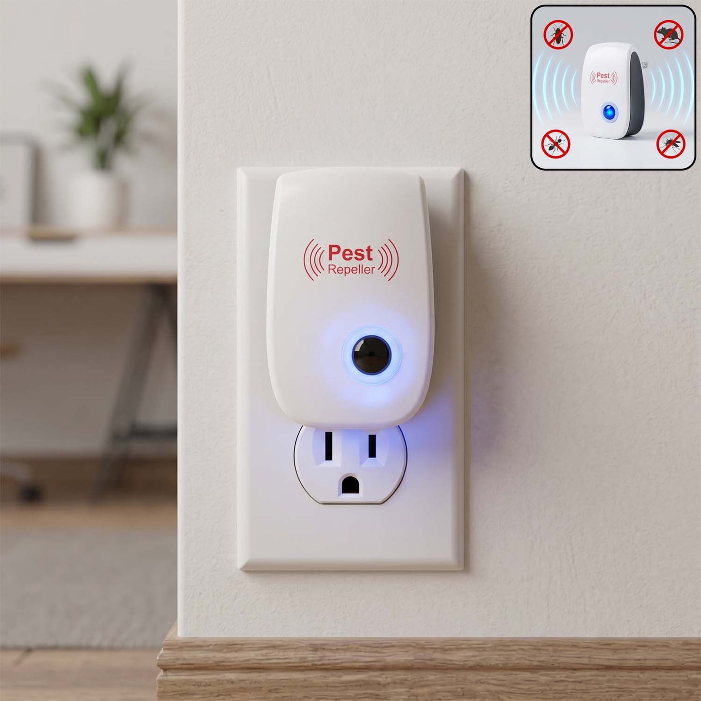 Ultrasonic electric pest repeller device demonstrating indoor pest control